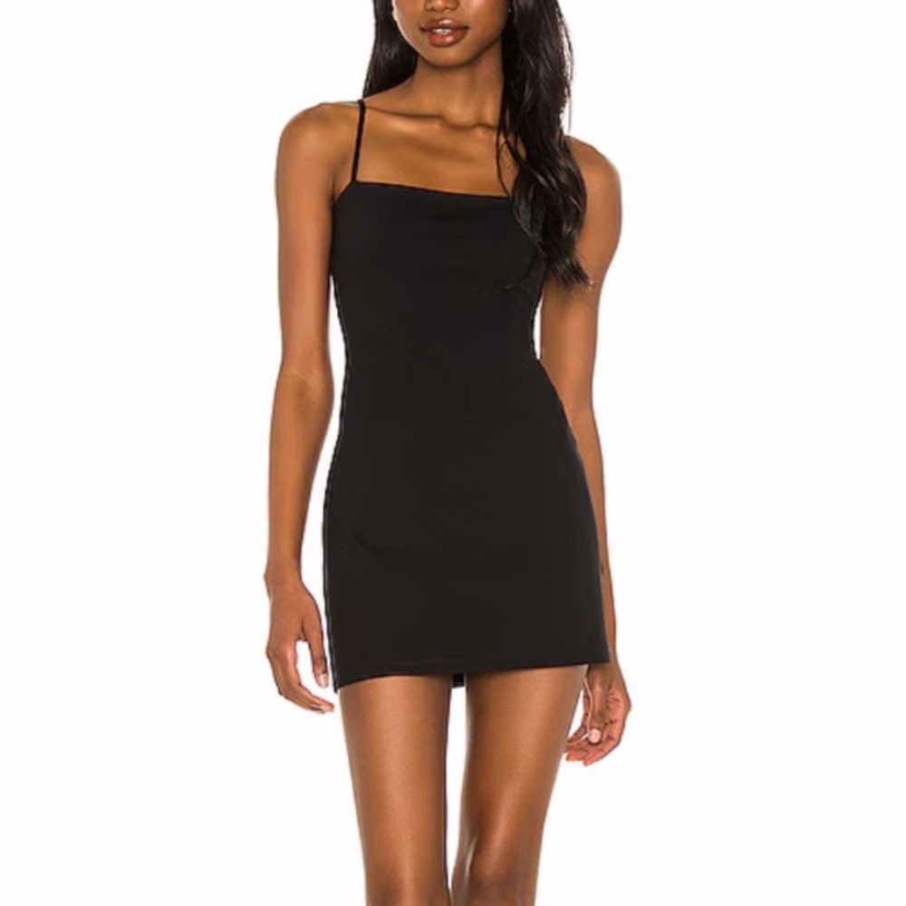 Revolve Susana Monaco Thin Strap Mini Dress Black Small NWT Stretch Knit
